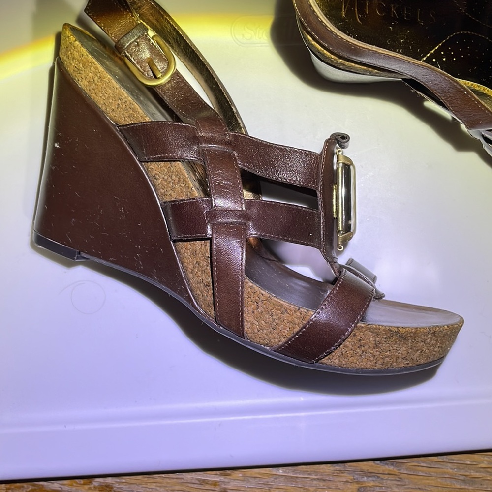 Vintage Nickels 4” leather and cork wedge sandal NWOT
